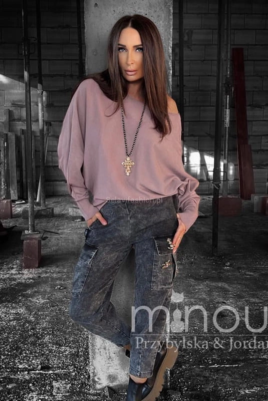 Bluzka sweter kimono Azzurra oversize brudny róż Minouu w Selavifashion.pl