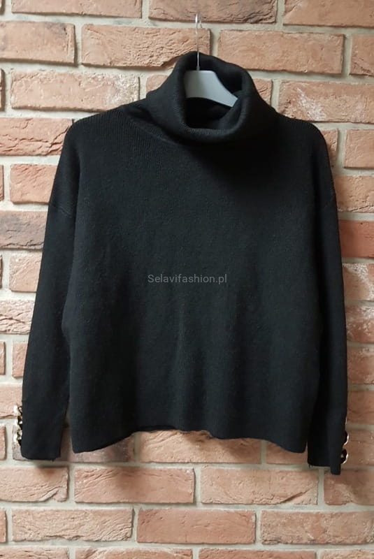 Sweter golf Clara z guzikami czarny Minouu