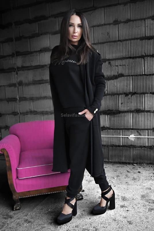 Dzianinowe spodnie Minouu czarny w Selavifashion.pl