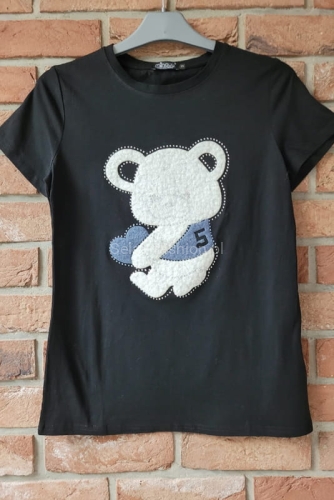 Bluzka T-shirt koszulka Minouu Miś czarna w Selavifashion.pl