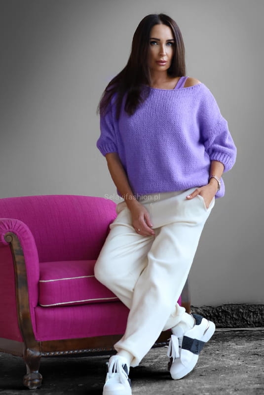 Dzianinowe spodnie Minouu białe w Selavifashion.pl