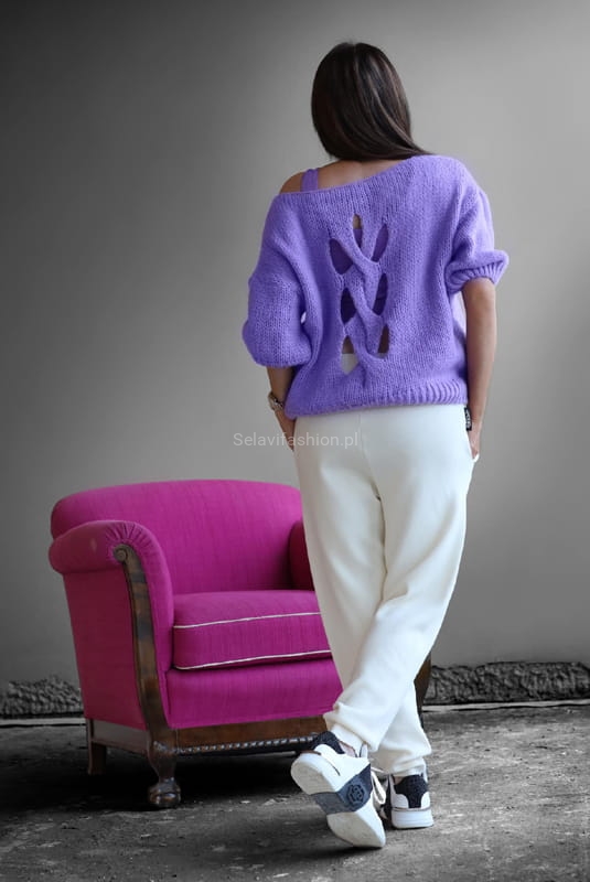 Dzianinowe spodnie Minouu białe w Selavifashion.pl