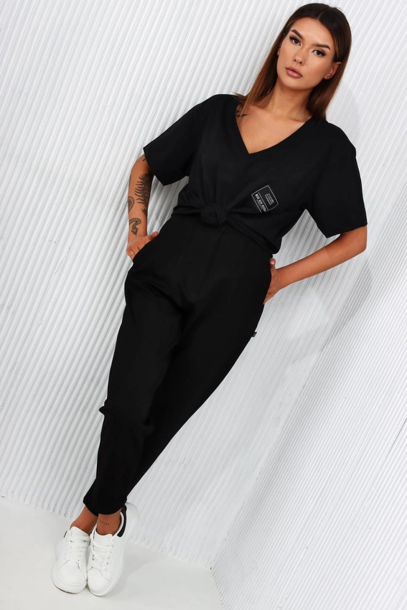 Bluzka koszulka oversize w serek Miss City Official czarna w Selavifashion.pl