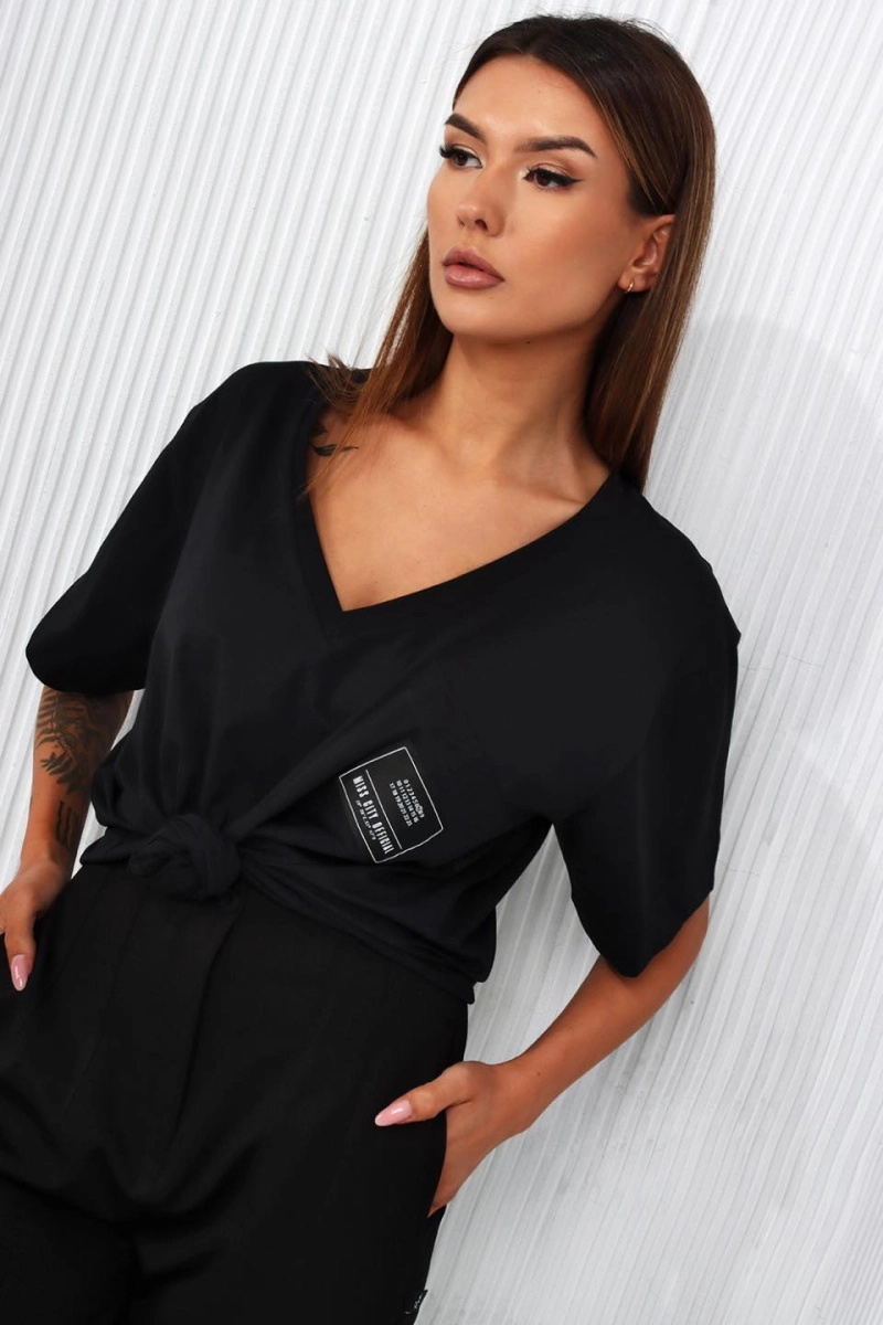 Bluzka koszulka oversize w serek Miss City Official czarna w Selavifashion.pl