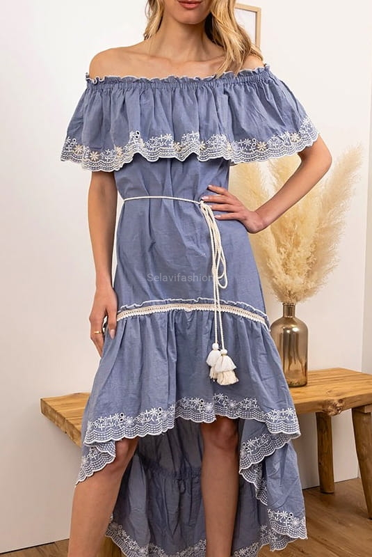 Asymetryczna sukienka hiszpanka jeansowa Selavifashion