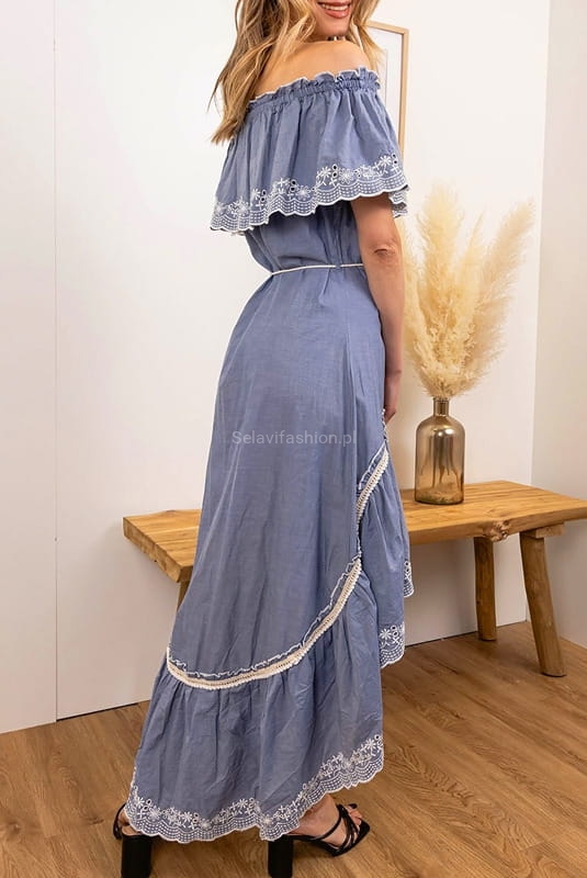 Asymetryczna sukienka hiszpanka jeansowa Selavifashion