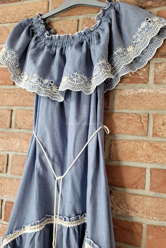 Asymetryczna sukienka hiszpanka jeansowa w Selavifashion.pl