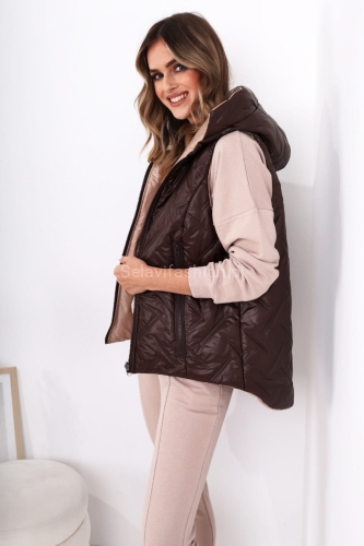 Dwustronna kamizelka LaDonna Nu beżowo-brązowa w Selavifashion.pl