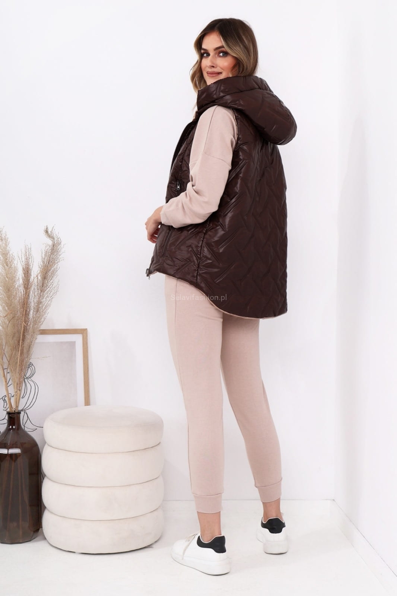 Dwustronna kamizelka LaDonna Nu beżowo-brązowa w Selavifashion.pl