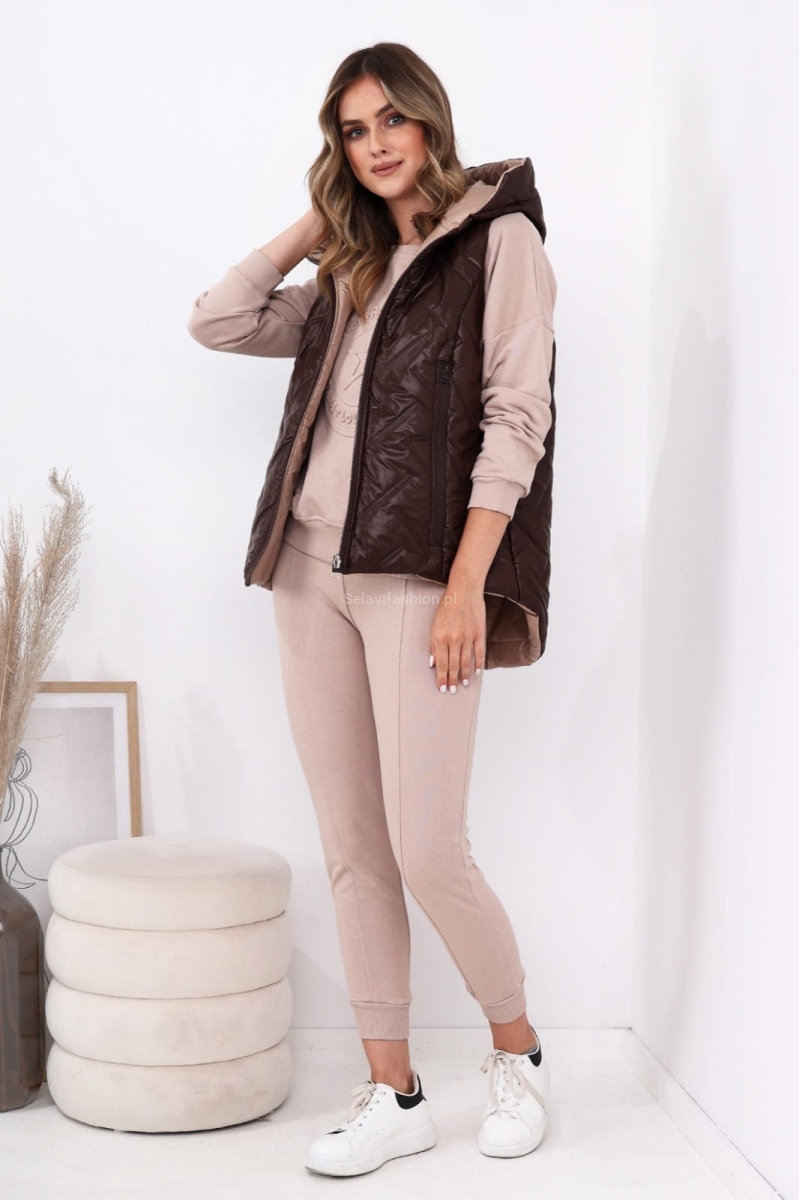 Dwustronna kamizelka LaDonna Nu beżowo-brązowa w Selavifashion.pl