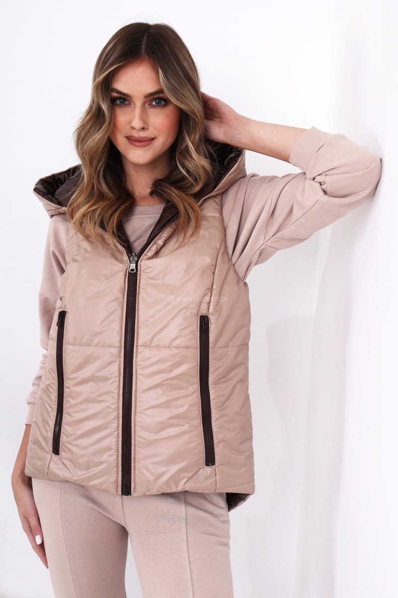 Dwustronna kamizelka LaDonna Nu beżowo-brązowa w Selavifashion.pl