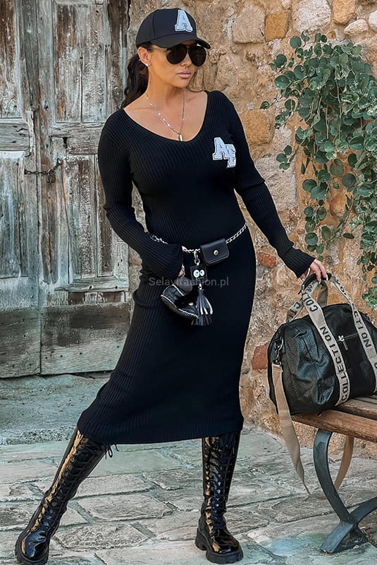 Prążkowa Maxi sukienka Zocco czarna w Selavifashion.pl