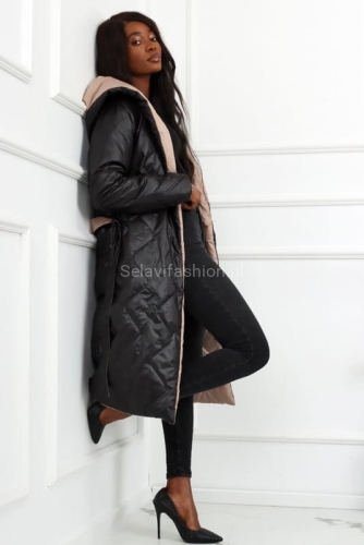 Kurtka płaszcz dwustronny wiązany LaDonna beżowo czarny w Selavifashion.pl