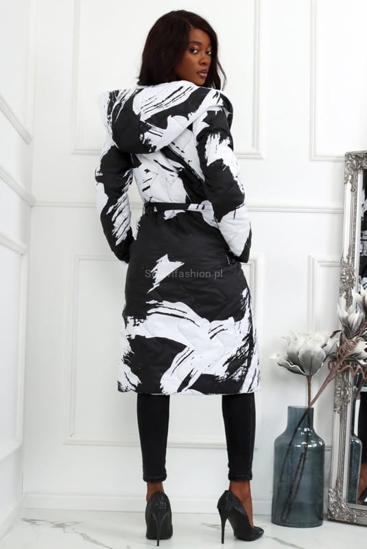 Kurtka płaszcz dwustronny wiązany w ciapki LaDonna biało czarny  w Selavifashion.pl
