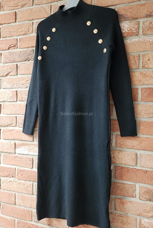 Dzianinowa sukienka z guzikami Minouu czarna w Selavifashion.pl
