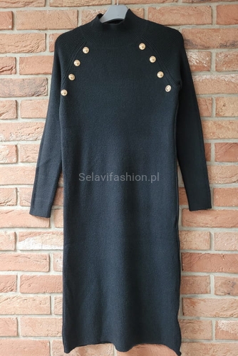Dzianinowa sukienka z guzikami Minouu czarna w Selavifashion.pl