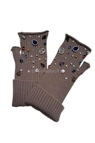 Rękawiczki bez palców mitenki z kamieniami Minouu fango w Selavifashion.pl