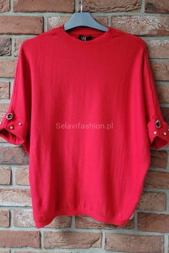 Bluzka swetrowa z ozdobnymi kamieniami na rękawach Minouu czerwona