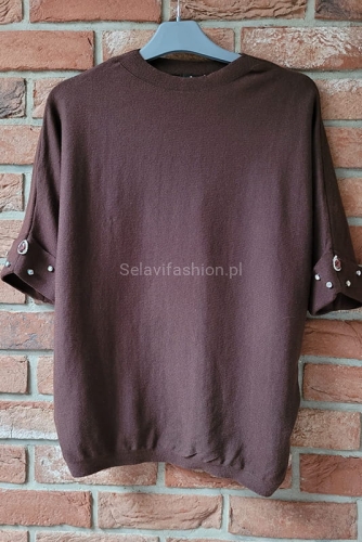 Bluzka swetrowa z ozdobnymi kamieniami na rękawach Minouu brązowy