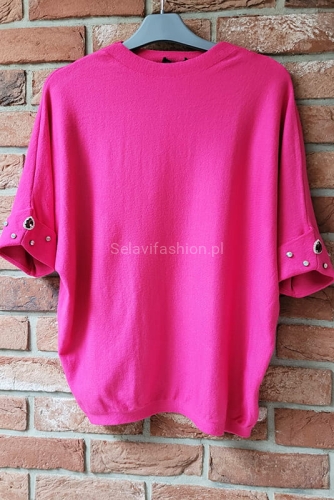 Bluzka swetrowa z ozdobnymi kamieniami na rękawach Minouu fuksja