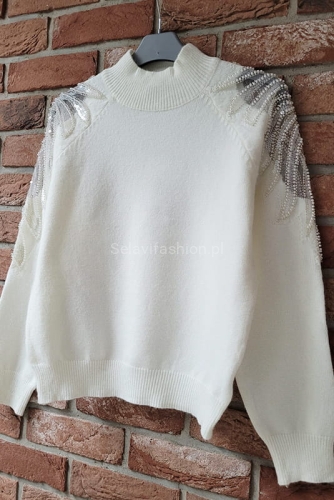 Sweter z tiulową aplikacją Minouu kremowy