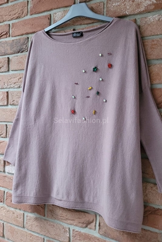 Bluzka sweter z ozdobnymi kamieniami Minouu fango