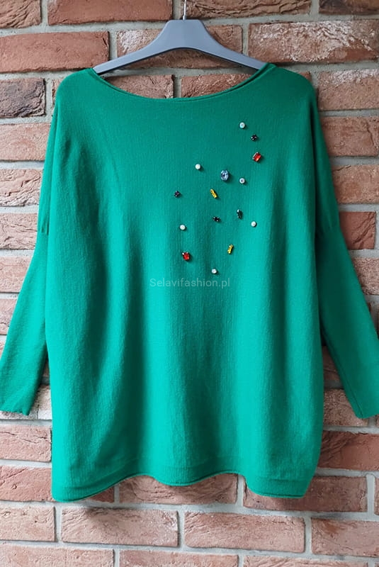 Bluzka sweter z ozdobnymi kamieniami Minouu zielony