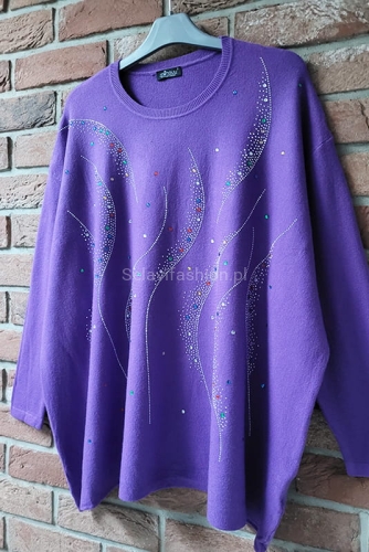 Sweter z cyrkoniową aplikacją Minouu fioletowy