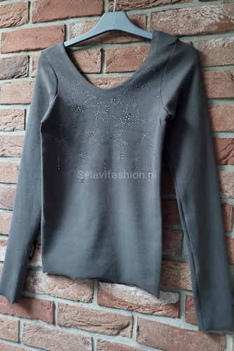 Bluzka Quincy z aplikacją i przedłużonym rękawem Minouu grafitowa