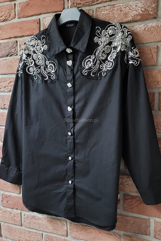 Koszula z aplikacją z koralików Minouu czarna