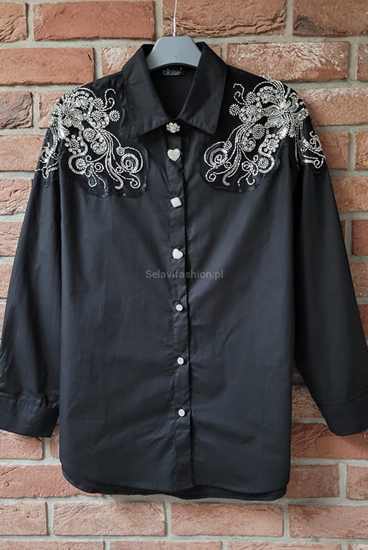 Koszula z aplikacją z koralików Minouu czarna