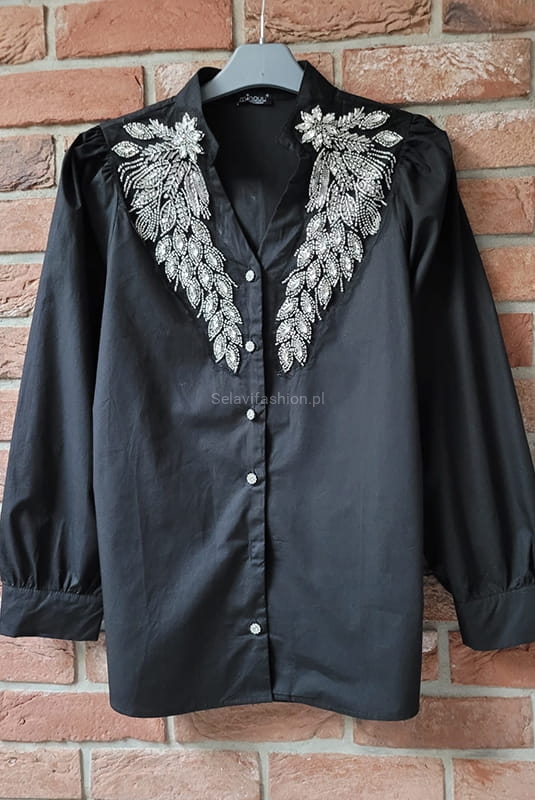Koszula z aplikacją z koralików Minouu czarna