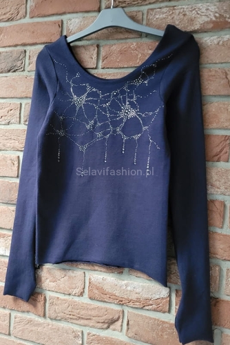 Bluzka Quincy z aplikacją i przedłużonym rękawem Minouu granatowa