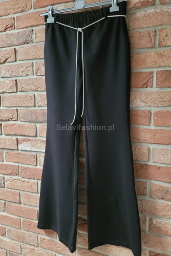 Spodnie dzwony ze srebrnym sznurkiem czarne Minouu w Selavifashion.pl