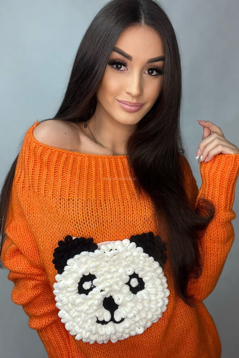 Sweter Miś Panda Minouu pomarańczowy w Selavifashion.pl
