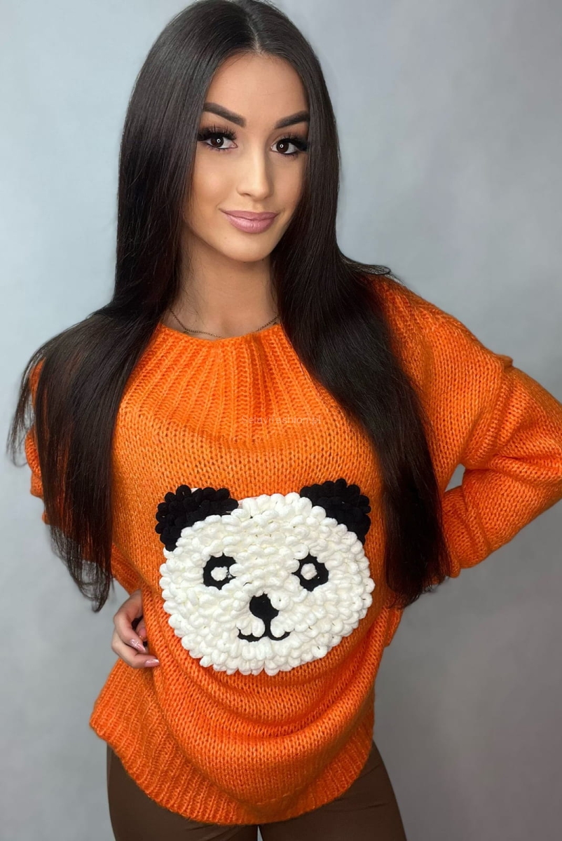 Sweter Miś Panda Minouu pomarańczowy w Selavifashion.pl