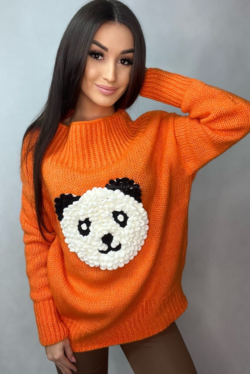 Sweter Miś Panda Minouu pomarańczowy w Selavifashion.pl