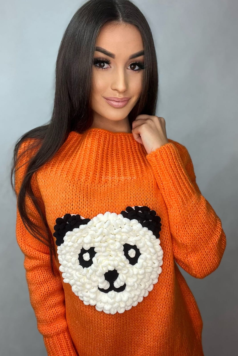 Sweter Miś Panda Minouu pomarańczowy w Selavifashion.pl