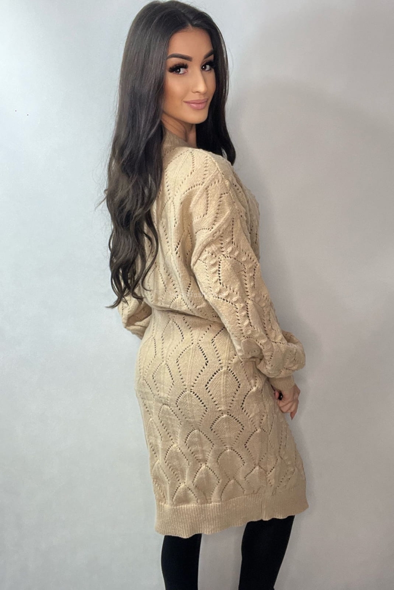 Sukienka z żakardowym wzorem Minouu beżowa w Selavifashion.pl