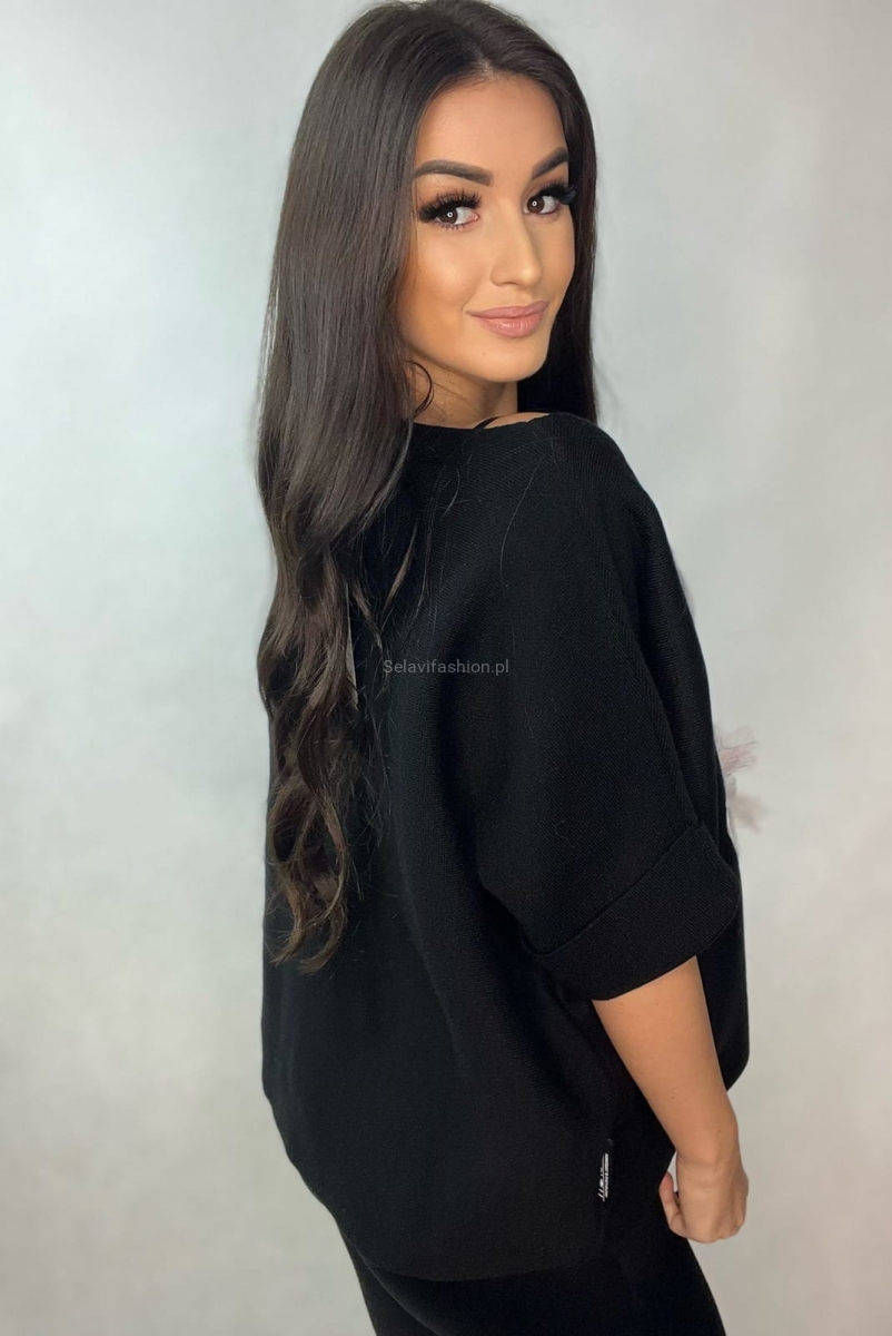 Sweter z krótkim rękawem Królik z tiulem Minouu czarny w Selavifashion.pl