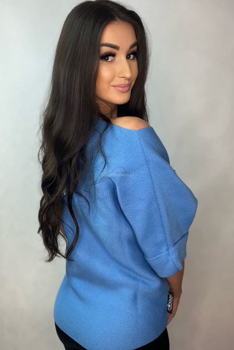 Sweter z krótkim rękawem Miś Geometry Minouu niebieski w Selavifashion.pl