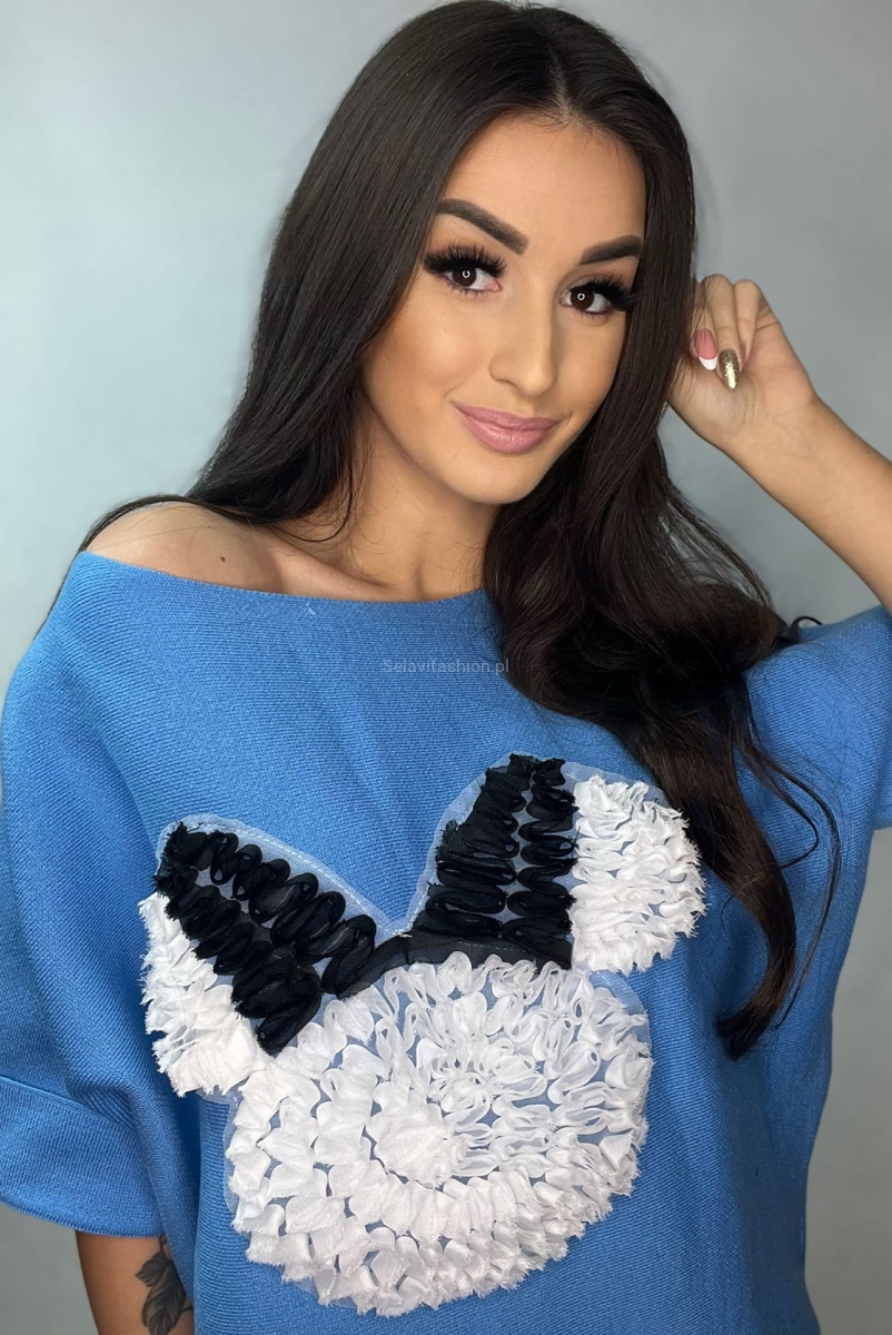 Sweter z krótkim rękawem Miś Geometry Minouu niebieski w Selavifashion.pl