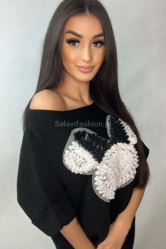 Sweter z krótkim rękawem Miś Geometry Minouu czarny w Selavifashion.pl