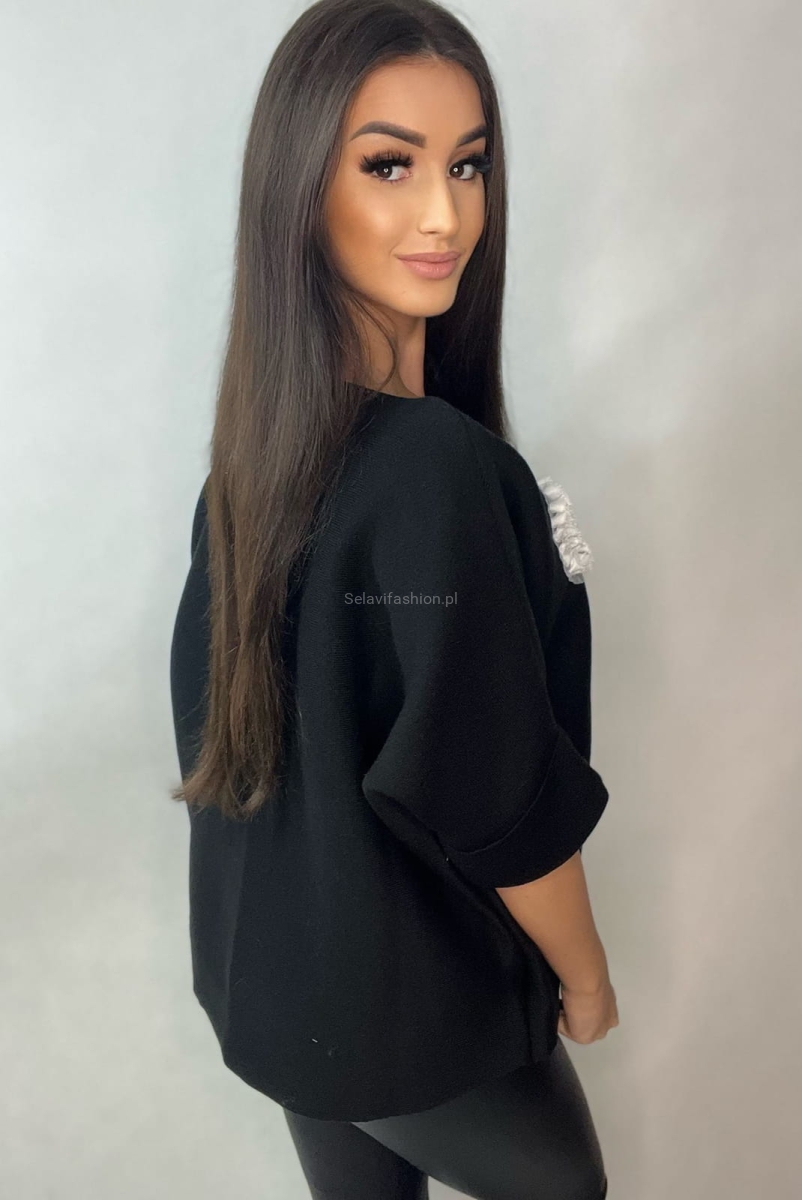 Sweter z krótkim rękawem Miś Geometry Minouu czarny w Selavifashion.pl