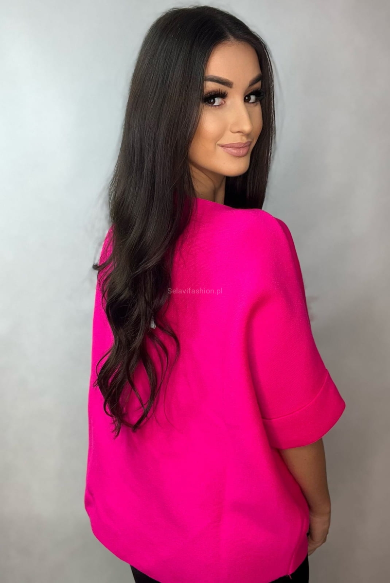 Sweter z krótkim rękawem Miś z tiulem Minouu fuksja w Selavifashion.pl