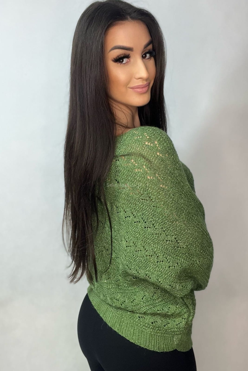 Sweter kimono z warkoczem Minouu zielony w Selavifashion.pl