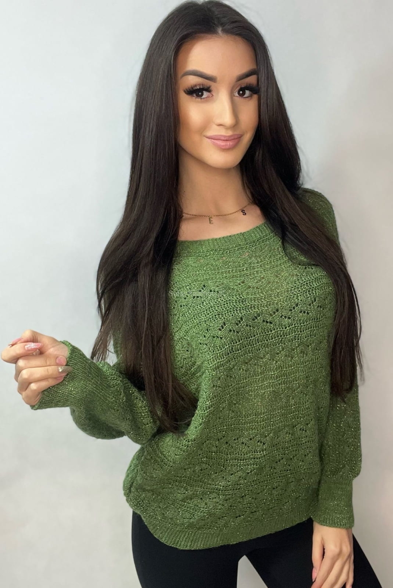 Sweter kimono z warkoczem Minouu zielony w Selavifashion.pl