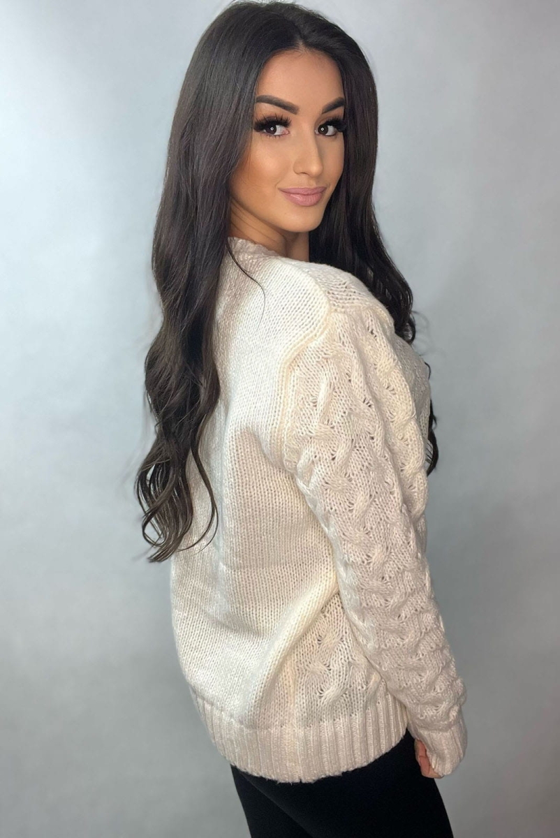 Sweter z przeplatanym wzorem Minouu ecru w Selavifashion.pl