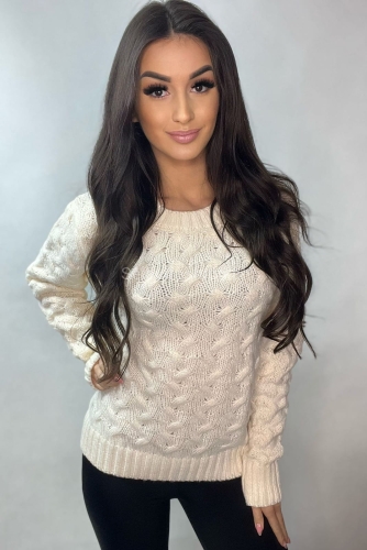 Sweter z przeplatanym wzorem Minouu ecru w Selavifashion.pl
