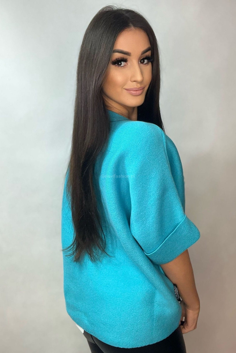 Sweter z krótkim rękawem Królik Minouu niebieski w Selavifashion.pl